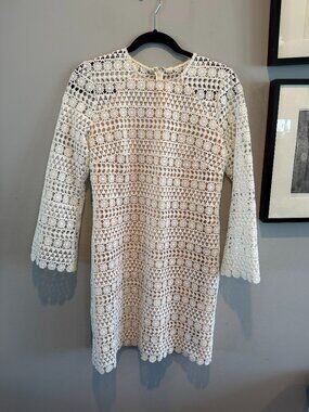 Shoshanna Rae 3/4-Sleeve Mini Floral Lace Cocktail Dress in White, Size 4